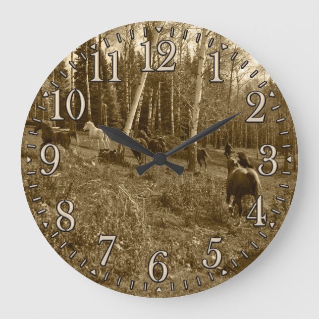 Grande Horloge Ronde Un troupeau de chevaux sur un ranch BC (Recto)
