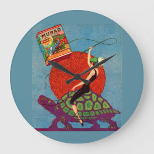 Grande Horloge Ronde Une femme qui monte la tortue géante des cigarette