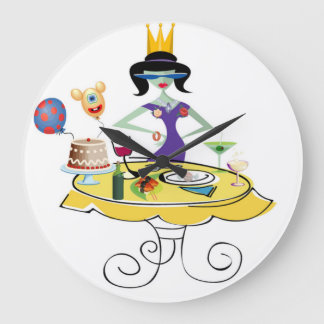 Grande Horloge Ronde Une fille solitaire avec une table de fête