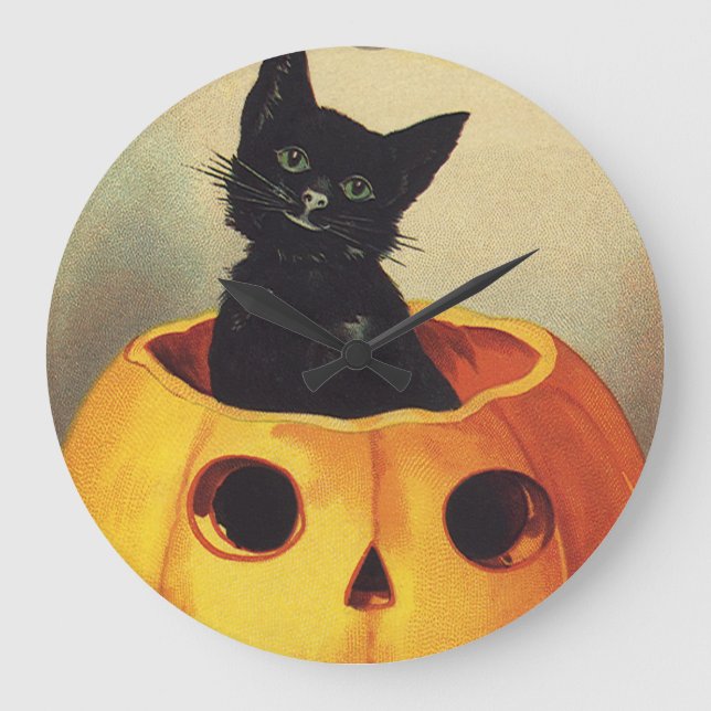 Grande Horloge Ronde Une joyeuse Halloween par Ellen Clapsaddle, Chat V (Recto)