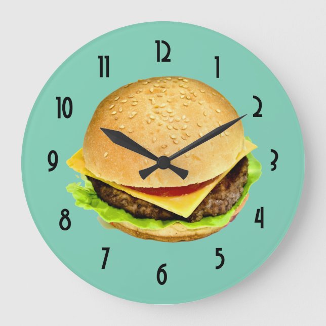 Grande Horloge Ronde Une photo de gros cheeseburger juteux (Recto)