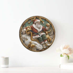 Grande Horloge Ronde Une scène de Noël fantaisiste avec Père Noël et ce