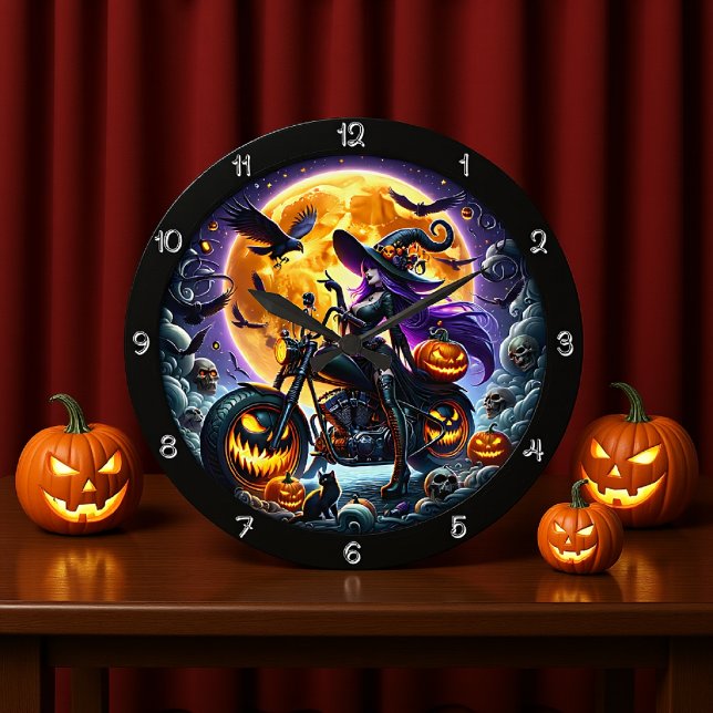 Grande Horloge Ronde Une sorcière moto sur une moto (Créateur téléchargé)