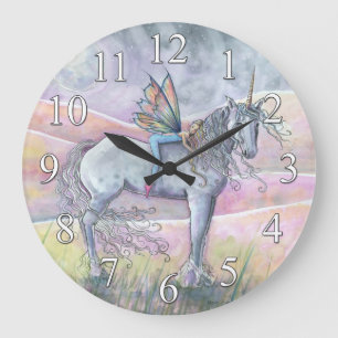 Grande Horloge Ronde Unicorn and Fairy Fantasy Wall Clock