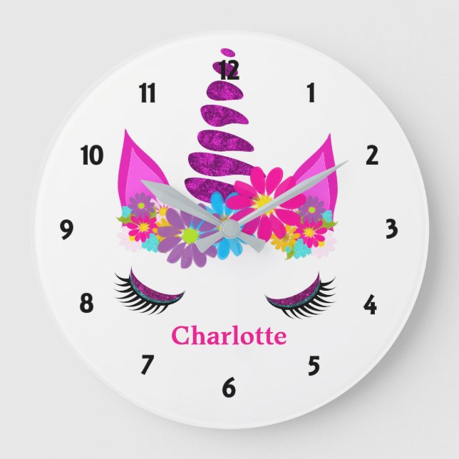 Grande Horloge Ronde Unicorn Flowery Super Cute Girly (Recto)