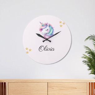 Grande Horloge Ronde Unicorn Magique Cute Aquarelle