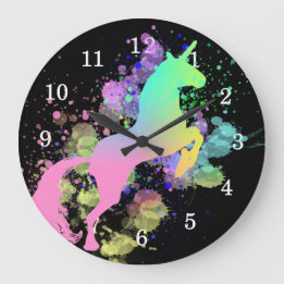 Grande Horloge Ronde Unicorn Rainbow Color Splash Imaginaire