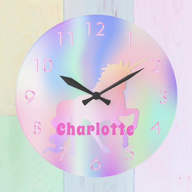 Grande Horloge Ronde Unicorn rose violet nom fille magique (Créateur téléchargé)