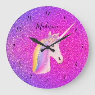 Grande Horloge Ronde Unicorn rose violet Parties scintillant filles per