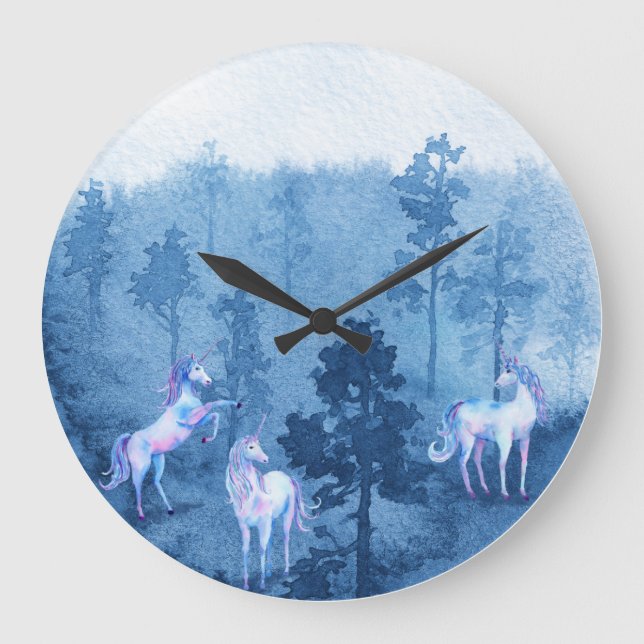 Grande Horloge Ronde Unicornes dans le brouillard (Recto)