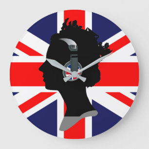 GRANDE HORLOGE RONDE UNION JACK ET REINE ELIZABETH AVEC TÉLÉPHONES