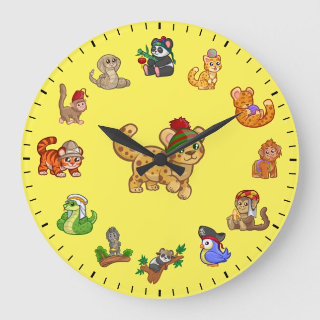 Grande Horloge Ronde Unique Cute Exotic Animals Themed (Recto)