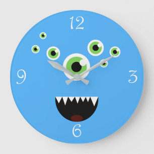 Grande Horloge Ronde Unique Funny Crazy mignon Monster Bleu