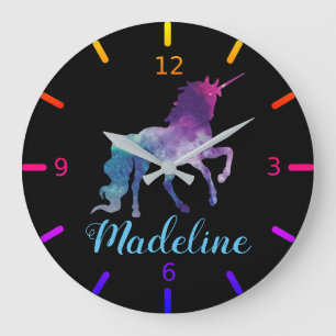 Grande Horloge Ronde Univers en couleur de licorne