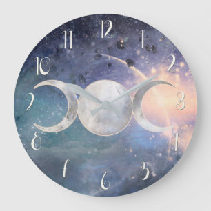 Grande Horloge Ronde Univers Triple Lune Dieu Goddess Moonstone