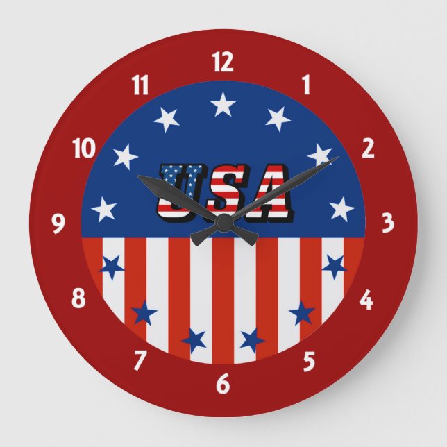 Grande Horloge Ronde USA - Drapeau américain et étoiles en cercle (Recto)