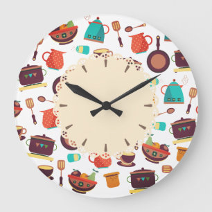 Grande Horloge Ronde Ustensiles de casseroles de pots de cuisine