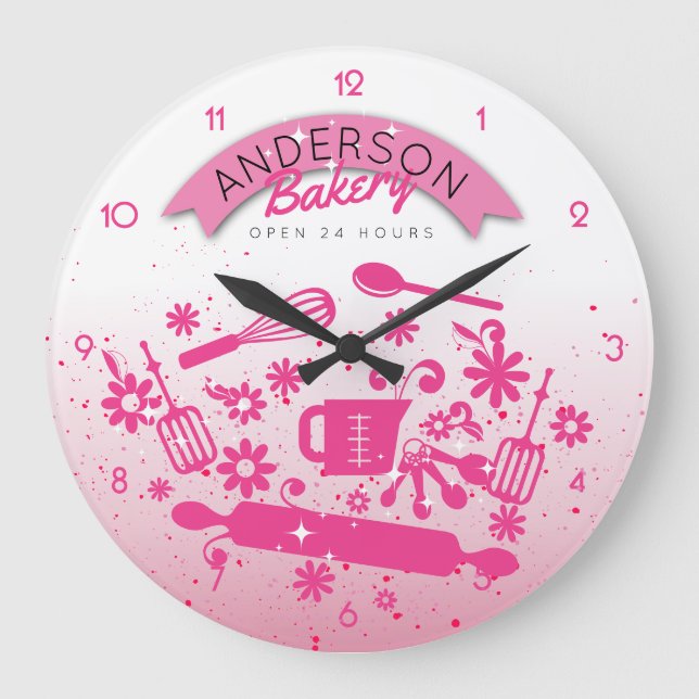 Grande Horloge Ronde Ustensiles de cuisine cuisine cuisine rose personn (Recto)