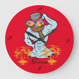 Grande Horloge Ronde Vacances tropicales de Snowman musclé Thunder_Cov