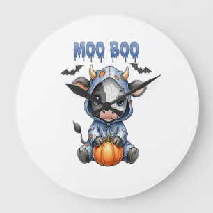 Grande Horloge Ronde Vache de Halloween Moo Boo
