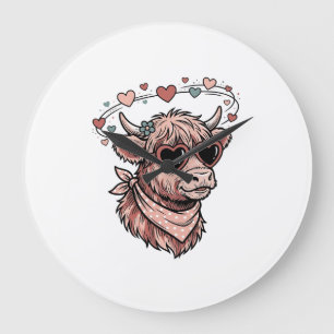 Grande Horloge Ronde Vache de la Saint-Valentin mignonne Gravure vintag