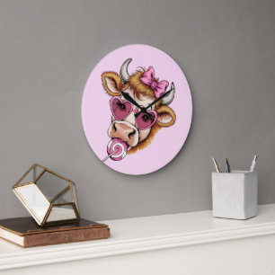 Grande Horloge Ronde Vache des Highlands Saint-Valentin Coquette Fête d
