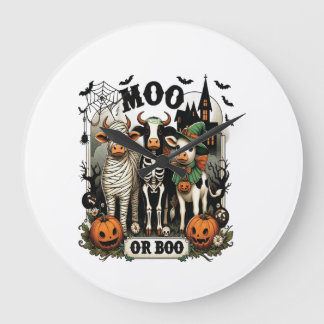 Grande Horloge Ronde Vache d'Halloween Moo ou Boo