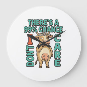 Grande Horloge Ronde Vache drôle 99% de chance que je m'en fiche Graphi