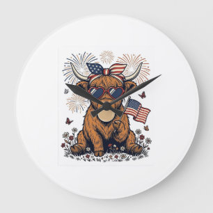 Grande Horloge Ronde Vache écossaise patriotique Bubblegum Gravure vint