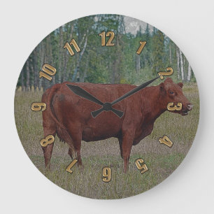 Grande Horloge Ronde Vache et forêt à l'horloge murale