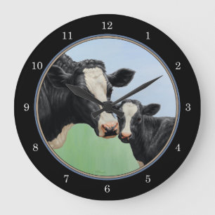 Grande Horloge Ronde Vache et veau Holstein