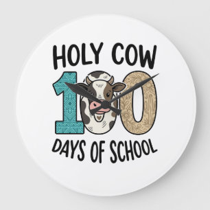 Grande Horloge Ronde Vache sacrée 100 jours d'école Vintage Cow Shirt D