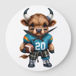 Grande Horloge Ronde Vaches des Highlands et Football