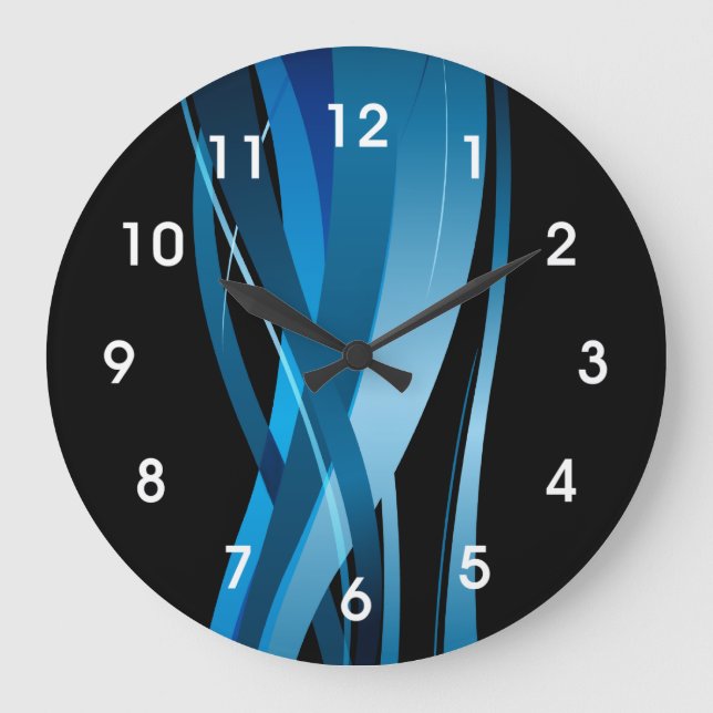 Grande Horloge Ronde Vague bleue moderne Abstraite (Recto)
