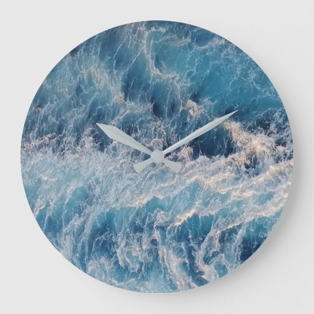 Grande Horloge Ronde Vagues bleu océan (Recto)