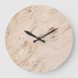 Grande Horloge Ronde Vagues d'or : Marbre Abstrait