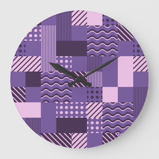 Grande Horloge Ronde Vagues Points Gris : Moderne Sans Fil. (Recto)