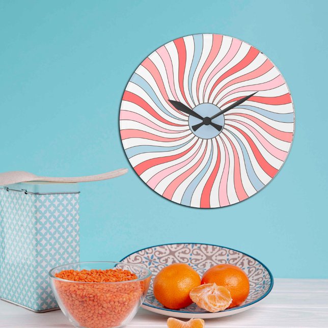 Grande Horloge Ronde Vagues Rétro Groovy en Couleurs Pastel (Créateur téléchargé)