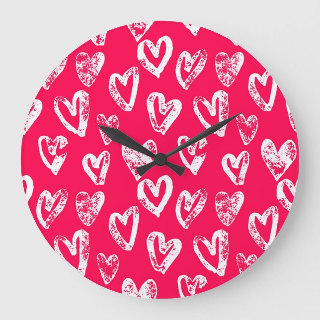 Grande Horloge Ronde Valentine Coeurs roses : croquis Arrière - plan (Recto)