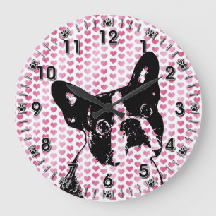Grande Horloge Ronde Valentines - Boston Terrier Silhouette