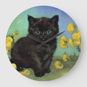 Grande Horloge Ronde Van Gogh Chat noir Fleurs jaunes