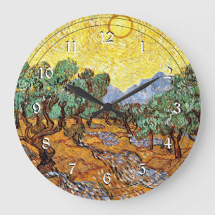 Grande Horloge Ronde Van Gogh: Olive Trees with Yellow Sky and Sun Larg