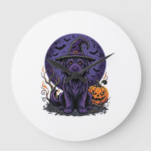 Grande Horloge Ronde Vecteur d'art de chien de sorcière de citrouille d