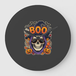 Grande Horloge Ronde Vecteur de lunettes de soleil crâne Boo Halloween