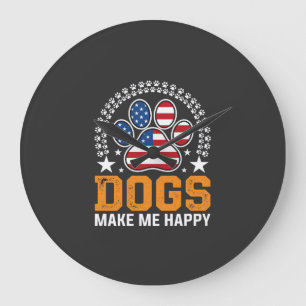 Grande Horloge Ronde Vecteur d'empreinte de patte de chiens patriotique