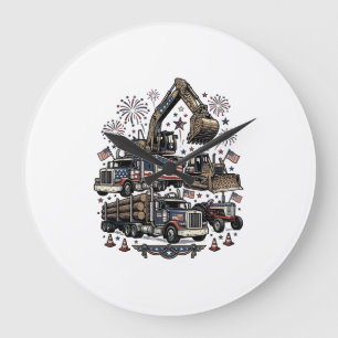 Grande Horloge Ronde Véhicules de construction patriotiques T-shirt vin
