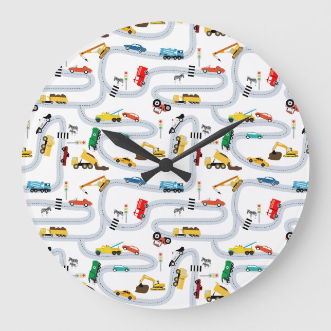 Grande Horloge Ronde Véhicules de transport Voitures Camions Route Garç (Recto)