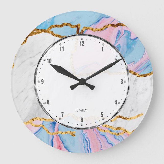 Grande Horloge Ronde veines dorées en marbre coloré  (Recto)