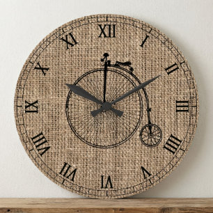 Grande Horloge Ronde Vélo vintage toile de jute