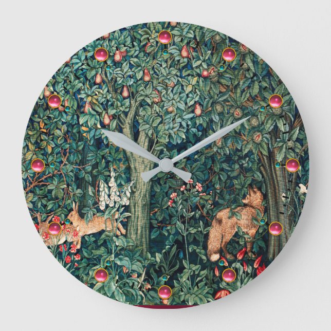 Grande Horloge Ronde VERDURE, Hares d'ANIMAUX FORESTIERS, Renard, Flora (Recto)